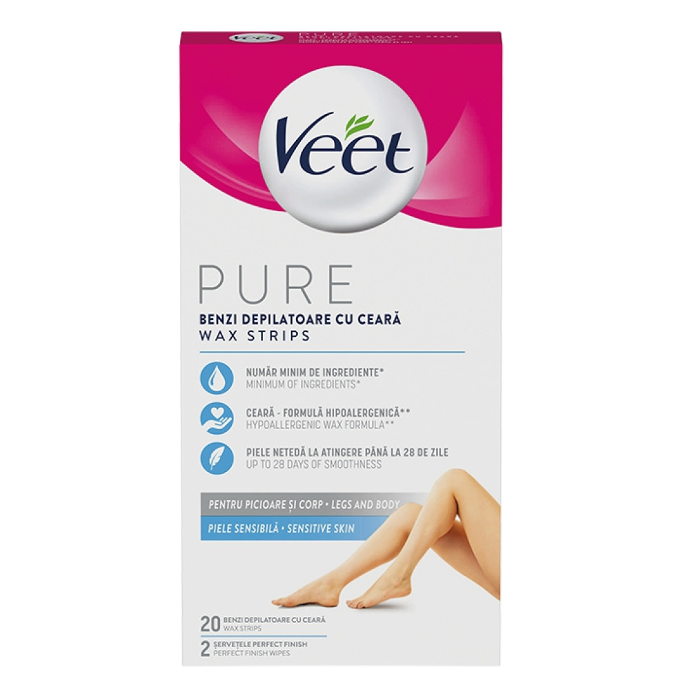 Veet Pure депилиращи восъчни ленти за тяло и крака при чувствителна кожа х 20 броя -