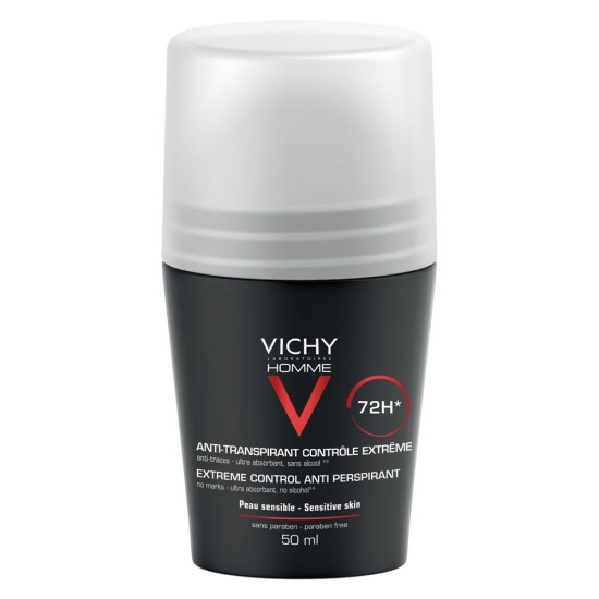 VICHY HOMME DEO EXTREME CONTROL ANTI-PERSPIRANT 72H део рол-он против интензивно изпотяване за мъже за чувствителна кожа 50 мл