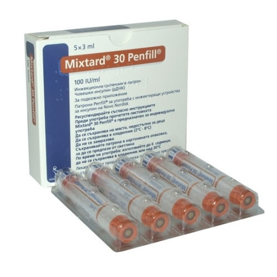 ИНСУЛИН Mixtard 30 HM Penfill 100 IU/мл 3 мл х 5 бр
