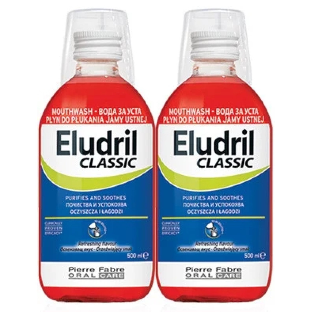 Eludril Classic вода за уста – концентрат, който почиства и успокоява 500мл. + 500мл. подарък -