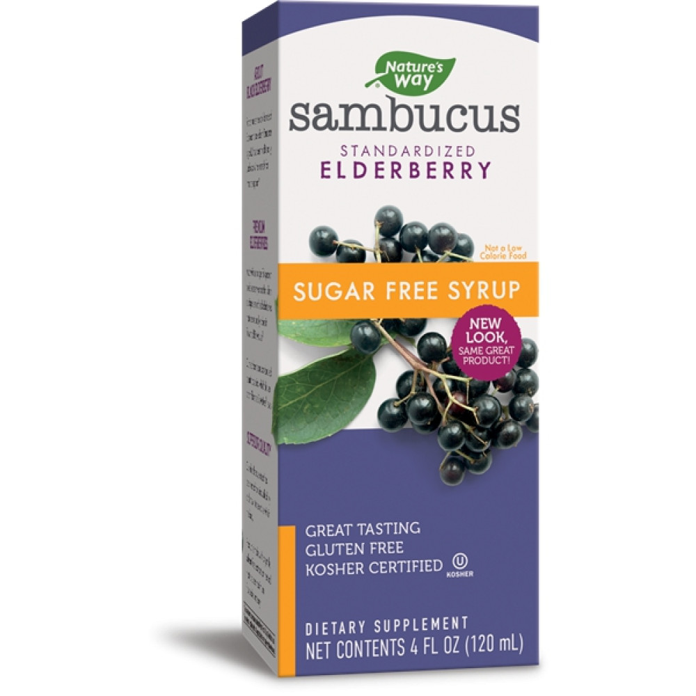 Самбукус Имуностимулиращ сироп, при настинки, простуда, с черен бъз, без захар, 120мл, Nature's way -