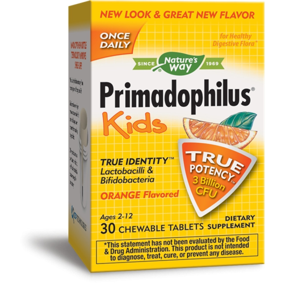 Примадофилус Кидс за здрава храносмилателна микрофлора, с портокал, 68мг, 30 таблетки, Nature's way -