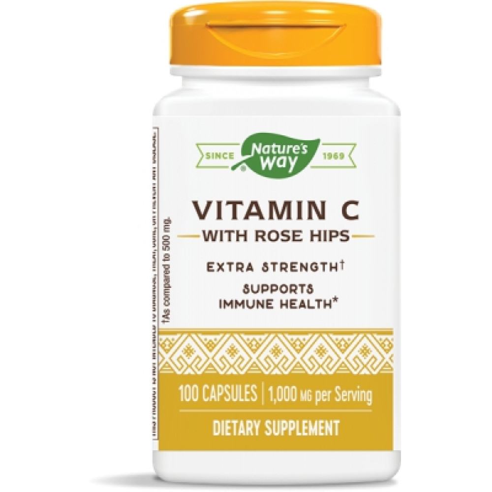 Витамин C и цинк, Хранителна добавка за имунитет, с шипка, 500мг, 100 капсули, Nature's way -