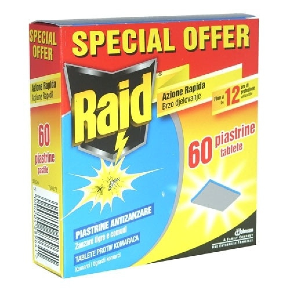 Raid, ламинирани таблетки срещу комари за електрически изпарител х 60 броя -