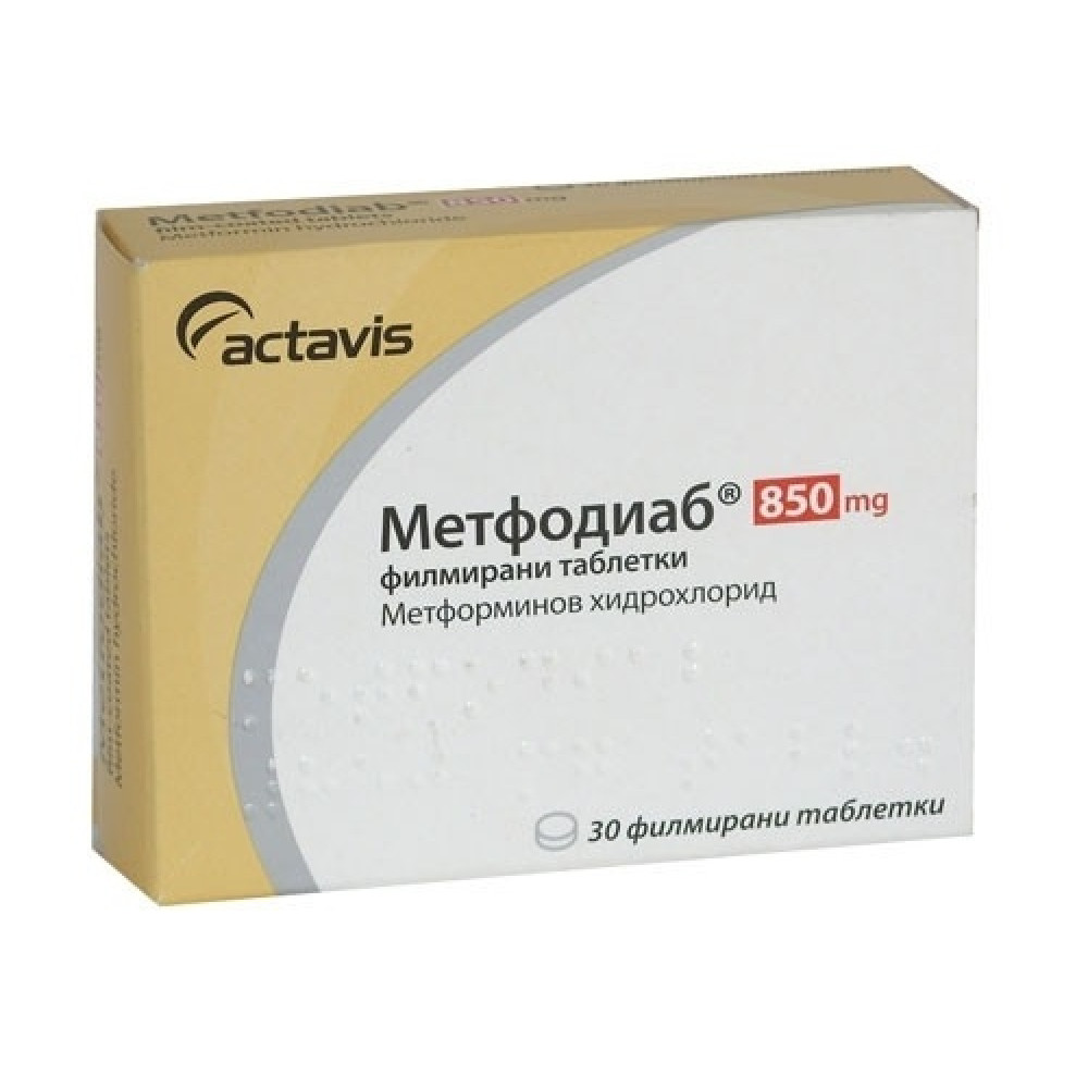 Metfodiab 850 mg 30 film-coated tablets Actavis / Метфодиаб 850 мг. 30 филмирани таблетки Актавис - Лекарства с рецепта