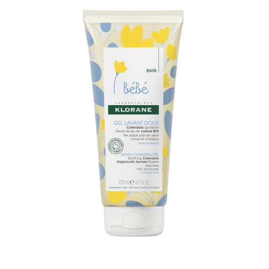 KLORANE BEBE GENTLE CLEANSING GEL CALENDULA бебешки нежен почистващ душ-гел за коса и тяло с невен 200 мл