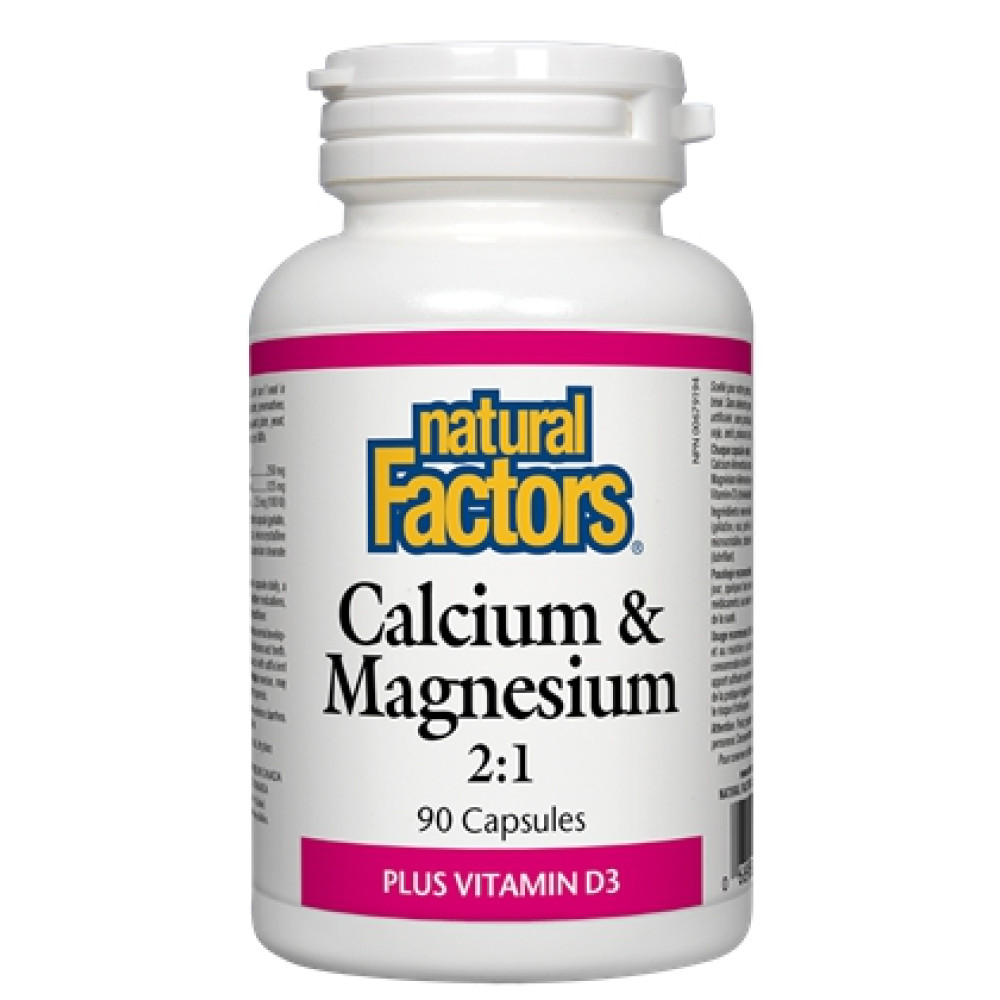 Калций и Магнезий + Витамин D3 376мг х 90 капсули, Natural Factors -