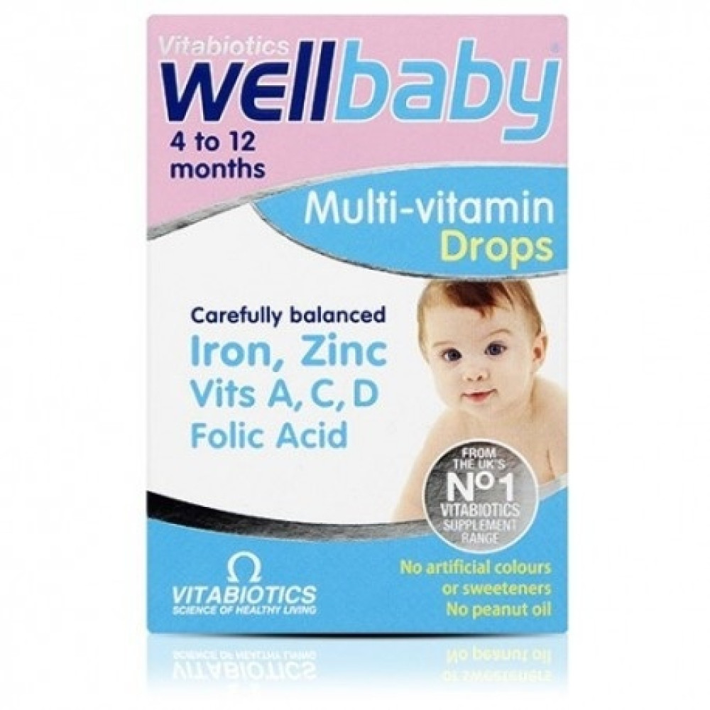 Wellbaby (Уелбейби) Мултивитамин капки за бебета, с желязо, цинк, витамини A,C,D, 30мл, Vitabiotics -