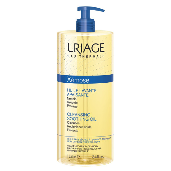 URIAGE XEMOSE HUILE LAVANTE CLEANSING SOOTHING OIL нежно почистващо успокояващо душ-олио за лице и тяло за суха атопична кожа 1л