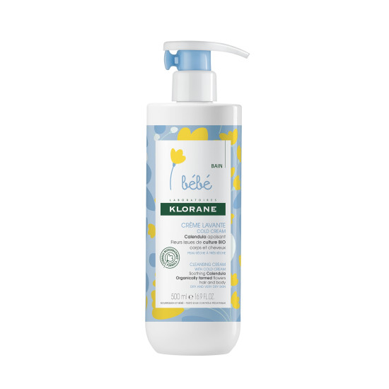 KLORANE BEBE CLEANSING CREAM WITH COLD CREAM измиващ бебешки крем с колд крем за коса и тяло с невен за много суха кожа 50 мл