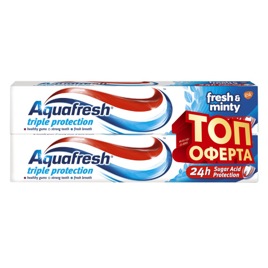 ᐉ АКВАФРЕШ паста за зъби FRESH&MINTY 75 мл/синя/ /1+1/