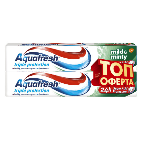 АКВАФРЕШ паста за зъби MILD&MINTY ТРОЙНА 75 мл /зелена/ /1+1/
