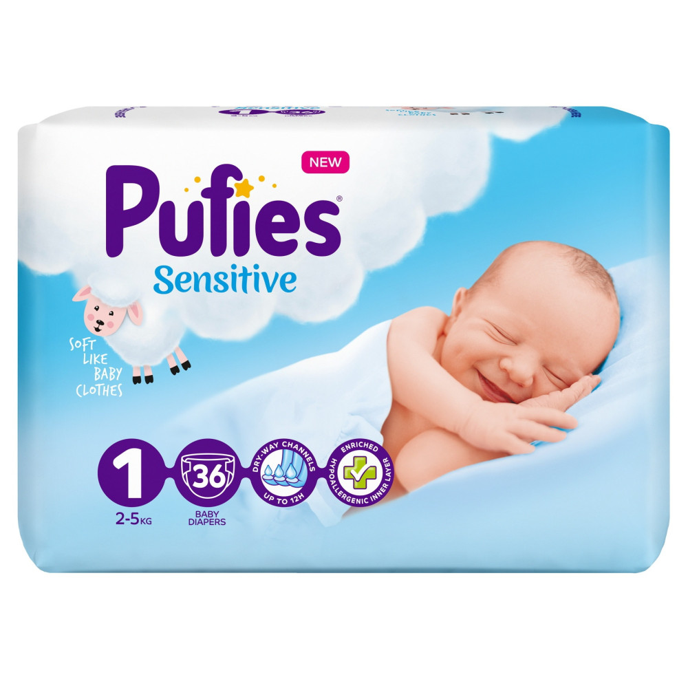 Pufies Sensitive 1 Small Pack пелени бебета с тегло от 2 до 5кг newborn х 36 броя -