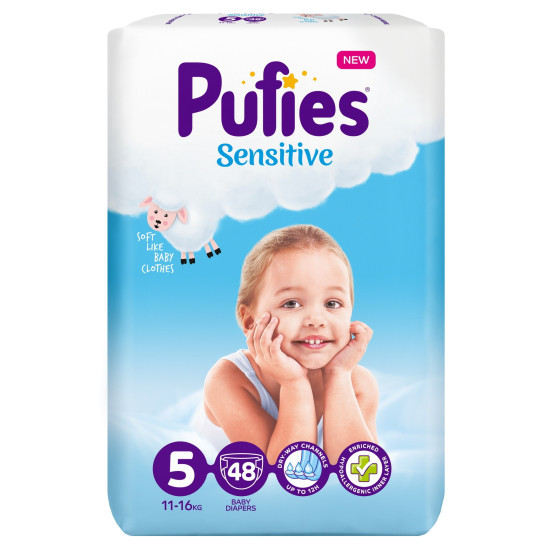 ПАМПЕРСИ PUFIES SENSITIVE JUNIOR 5 11-16 кг x 48 бр MAXI PACK