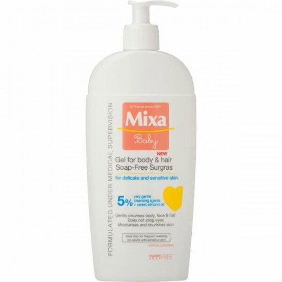 MIXA BABY GEL FOR BODY & HAIR SURGRAS гел за вана за коса и тяло обогатен с липиди 250 мл