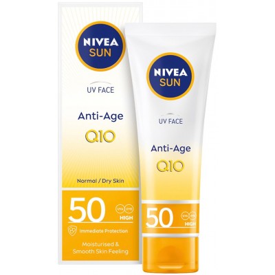 НИВЕА SUN Q10 ANTI-AGE SPF50 слънцезащитен крем за лице против бръчки 50 мл