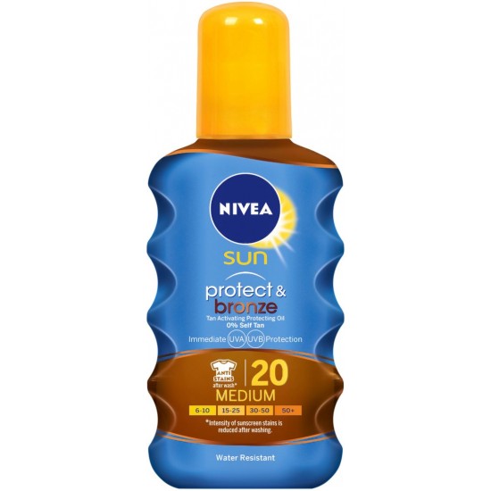 ᐉ НИВЕА SUN SPF 20 PROTECT BRONZE слънцезащитен спрей за естествен тен 200мл