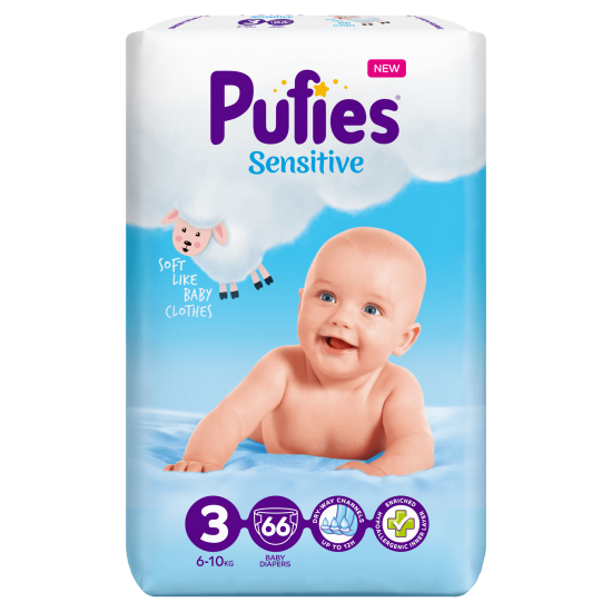 ᐉ ПАМПЕРСИ ПЕЛЕНИ PUFIES SENSITIVE MIDI 3 4-9 кг х 66 бр