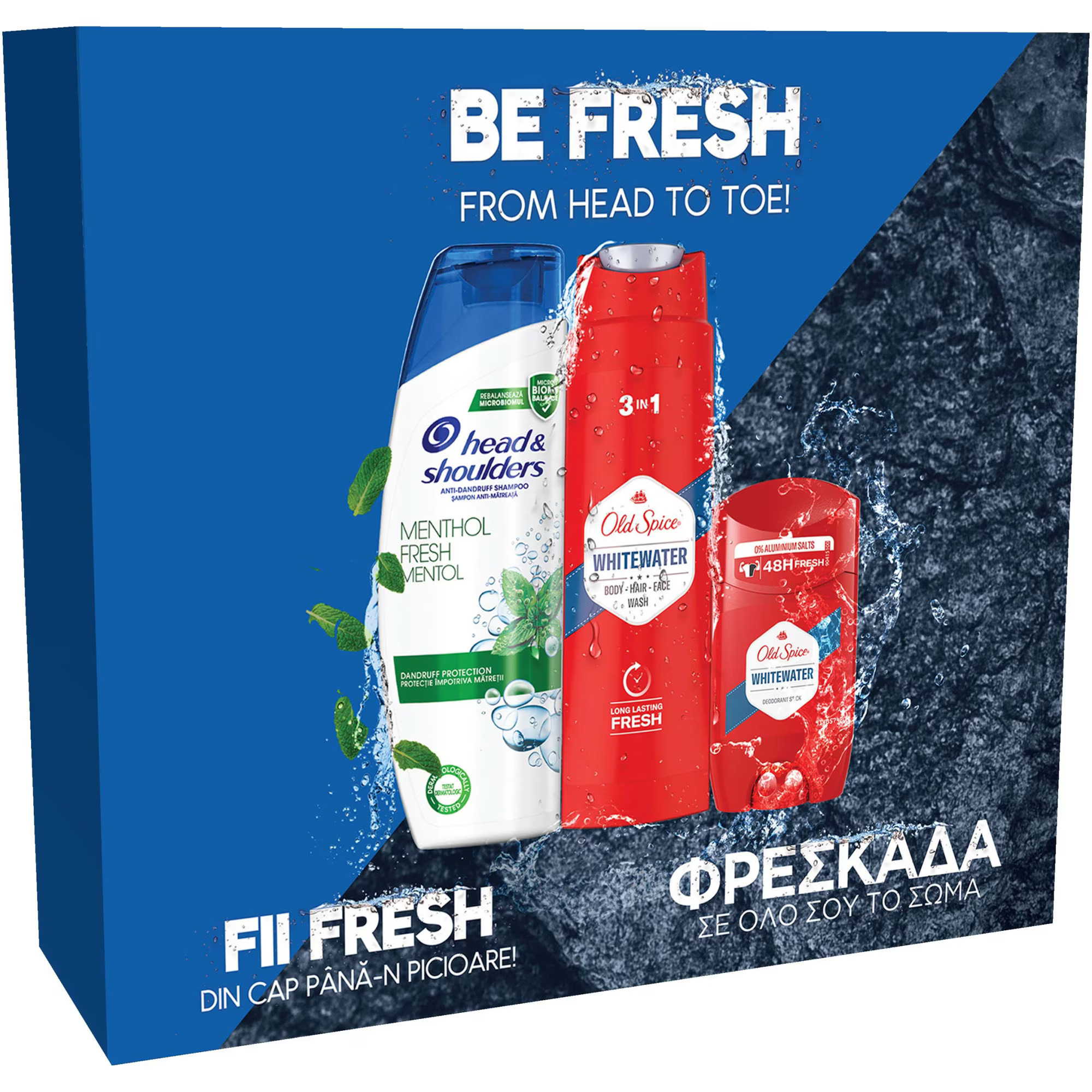 ОЛД СПАЙС BE FRESH комплект за мъже /душ-гел WHITE WATER 250 мл + стик ...